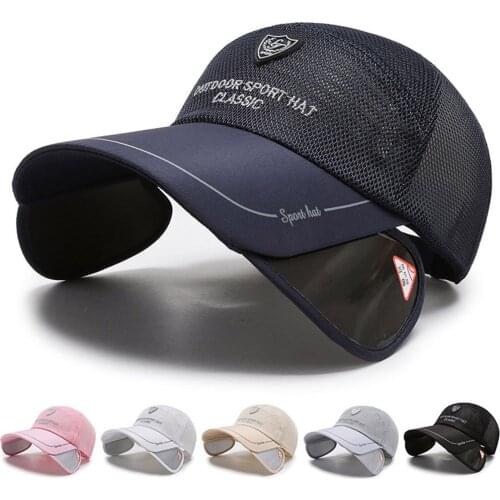 New Mesh Baseball Cap Adjustable Snapback Hats For Women Men Hip Hop Bone Gorras Trucker Cap Dad Hat With Retractable Large Brim