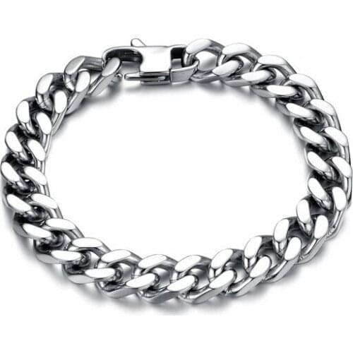PUNK Biker 316L STAINLESS Steel Men Bracelet Bike Bicycle Chain Bracelet 10mm 12mm 14mm Titanium steel Curb Cuban bangle Jewelry