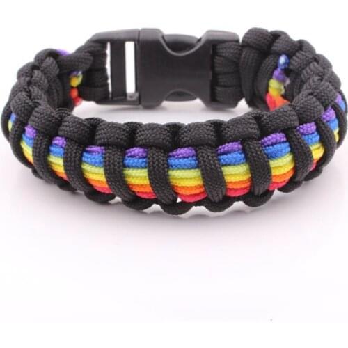 Rainbow Stripe Paracord Bracelet, Survival Bracelet Outdoor Camping Quick Release Bracelet. Climbing Camping survival equipment