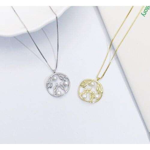 Olive branch pearl necklace woman 100% 925 Sterling silver nacklace Jewelry Clavicle chain pendant charms gift for women