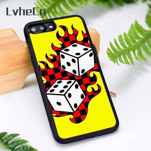 LvheCn Silicone Rubber Phone Case Cover for iPhone 6 6S 7 8 Plus X XS XR 11 12 Mini Pro Max Dice Fire flame Checkboard