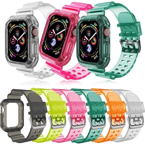 TPU Case Watchband for Apple Watch Band 38mm 40mm 42mm 44mm Silicone Bracelet Iwatch Series 5 6 SE 3 4 Waterproof Sport Strap