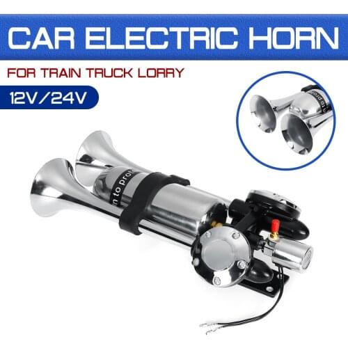 12V/24V Dual Trumpet Electric Horn Loud Chrome 500DB Air Horn Speaker Kit With Air Compressor For Train Truck Lorry