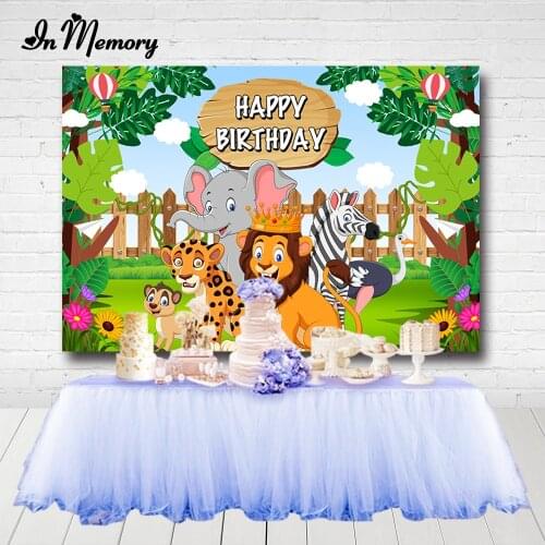 InMemory Summer Safari Jungle Party Backdrop For Photo Studio Wild Animals Lion Tiger Elephant Boys Birthday Background Custom