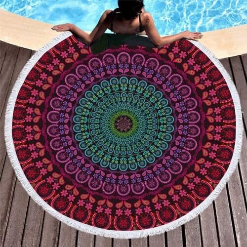 Round Mandala Printed Women Large Bath Towel for Beach Colorful Thick Beach Towel Fabric Towel Tapestry Yoga Mat
