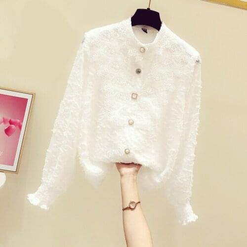 Lace Fleece Women White Shirts Autumn New Thicken Warm Button Slim Office Lady Elegant Outwear Tops