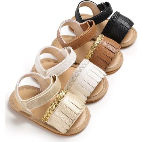 Newborn Baby Summer Sandals Long Tassel Soft Sole Crib Summer Solid Shoes Anti-slip Prewalker