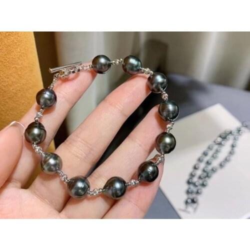 HOT CHEAP 8-9mm Big Size Real Black Tahiti Pearl Bracelet 18cm Long Jewelry Nice Party Wedding Gift