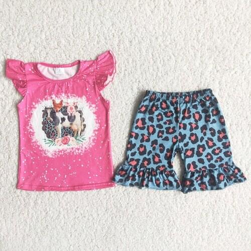 Fashion Kids Summer Clothing Set Toddler Girls Flutter Sleeve Top Leopard Shorts With Ruffle Children Sweet Outfit