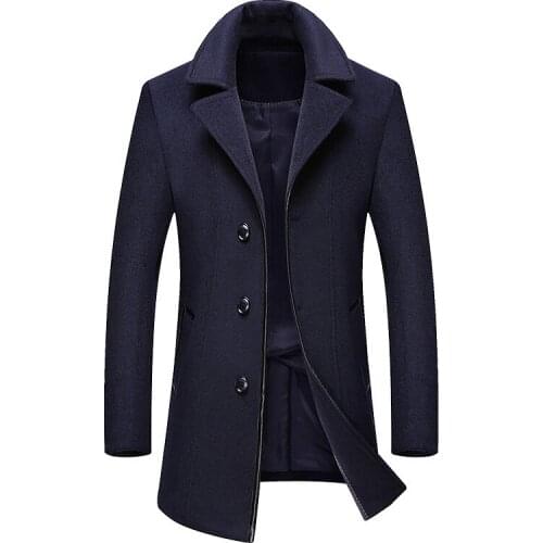 New Winter Wool Coat Men Leisure Long Sections Woolen Coats Mens Pure Color Casual Fashion Jackets / Casual Men Overcoat