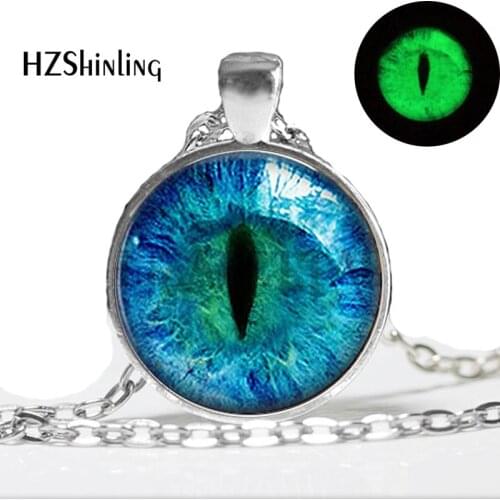 Blue Cats Eye Necklace - Glowing Eye Pendant - luminous Picture Glowing Jewelry Gifts for Women Glow in the DARK