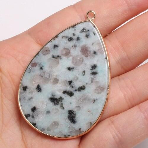 Natural Stone Pendants Drop Shaped Semi-precious Stone Edging Necklace Pendant for DIY Jewelry Making Size 37x55 mm