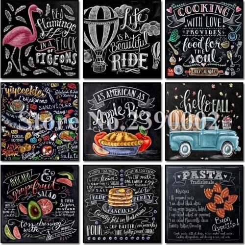 Full Drill 5D DIY Diamond Painting Blackboard Food Car Pumpkin Embroidery Cross Stitch Diamond Mosaic Rhinestone Gift Home Decor