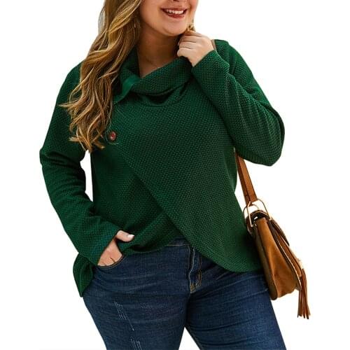 Sale Autumn Winter Plus Size Tops Women Irregular Knitted Turtleneck Casual Basic Solid Pullover Long Sleeve Loose Blouse Tshirt