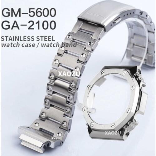 XAOZU For GA-2100 Watch Band Strap Bezel/Case 316L Stainless Steel Metal Steel Belt With Tools Wholesale Watchband GA2100 black