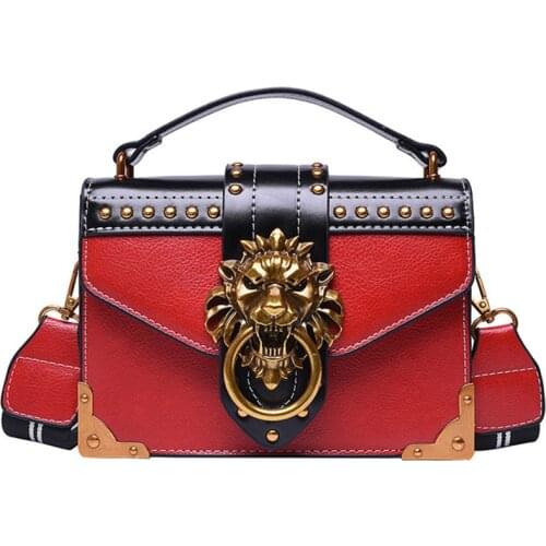 Broadband Lion Head Shoulder Bag Fashion European And American Retro New Rivet Small Square Crossbody Bag 21X20X15cm