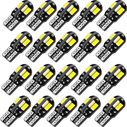 20PCS W5W T10 LED Bulbs Canbus For Lada Granta Vaz Kalina Priora Niva Samara 2 2110 Largus 2109 2107 2106 4x4