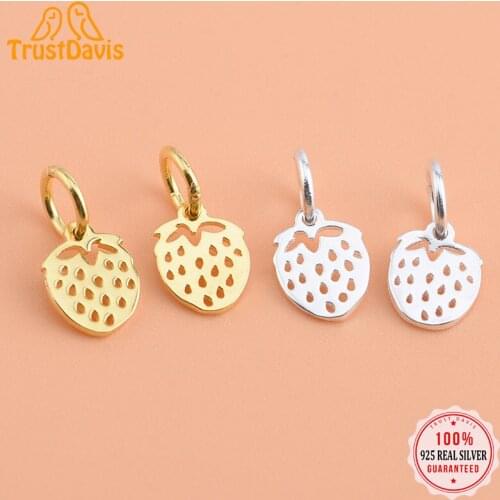 TrustDavis Real 925 Sterling Silver Personality Fashion Sweet Strawberry Charm Pendant Handmade DIY Accessories Jewelry HY078