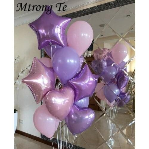 10Pcs purple Star Heart Foil Balloons Air Wedding Decoration Helium Balloon Happy Birthday Party Decoration Kids Baby Shower