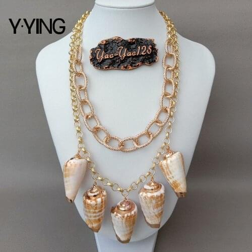 Y·YING 18'' 2 Rows Natural spiral shell Gold color Plated Chains Necklace hyperbole for women jewelry