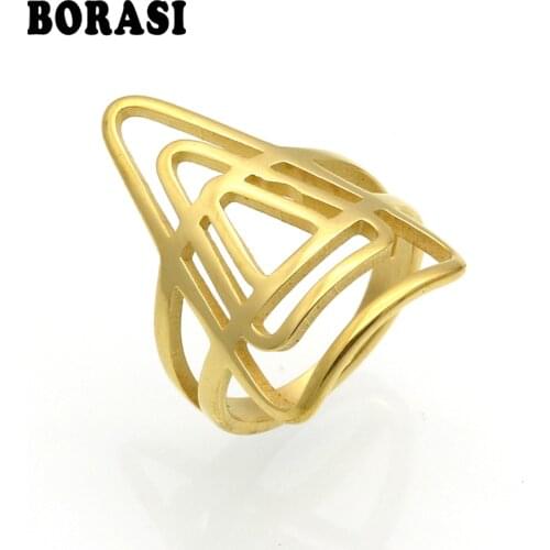 BORASI Unique Women Statement Rings Stainless Steel Hollow Mid Finger Ring For Woman Cocktail Party Fashion Jewelry bague 2017