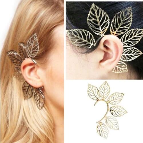1 Pc Women Earrings Vintage Punk Rock Gold Leaves Ear Clip Cuff Hanging Decoration LXH