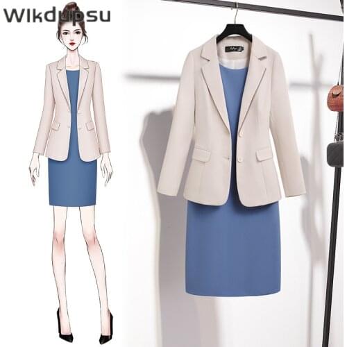 Dress Sets Women Plus Size XXXL Chic Fashion Elegant Office Lady Outfits 2 Piece Korean Fall Basic Blazer Pencil Dress Female