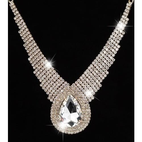 2018 Fashion Personality Sexy Selling Dinner Super Large Drop Sparkling Full Rhinestone Crystal Necklace For Women Female #N005