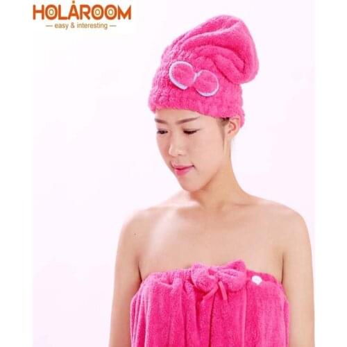 Women Bathroom Hair Towel Super Absorbent Quick-drying Coral Velvet Dry Compressed Hair Towel Bow Double- sided absorbent Towel