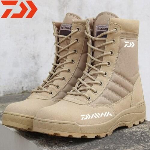 Daiwa Winter Outdoor Men Shoe Warm Fishing Boot High Leather Combat Boots Waterproof Non-slip Wearable Fishing Trekking Sneakers