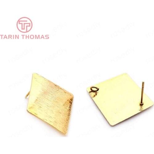 33753)10PCS 19MM 24K Gold Color Brass Striped Arc Surface Rhombus Stud Earrings Pins High Quality Jewelry Findings Accessories