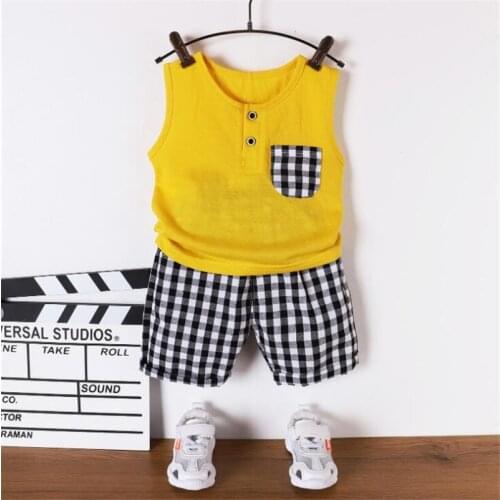 Fashion New Plaid Children Boys Girls Clothes Summer Baby O-Neck Vest Shorts 2Pcs/Sets Infant Kids Cartoon Toddler Tracksuits