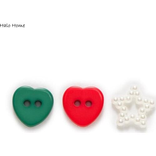 200pcs Christmas Heart Resin Buttons Sewing Scrapbooking Clothing Handwork Decor Gift Crafts Card Making Fabric Accessories 11mm