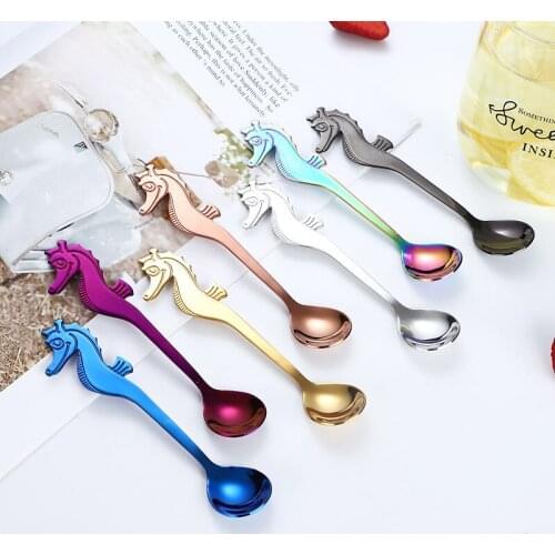 304 Stainless Steel Coffee Spoon Gold-plated Marine Creative Seahorse Symphony Stirring Hanging Cup Dessert