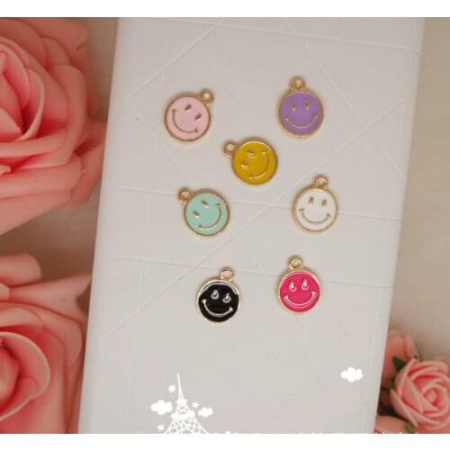 50pcs 11*14mm 2021 New Arrived Fashion Jewelry Gold Color Pastel Enamel Smile Smiley Face Charm Many colors choose