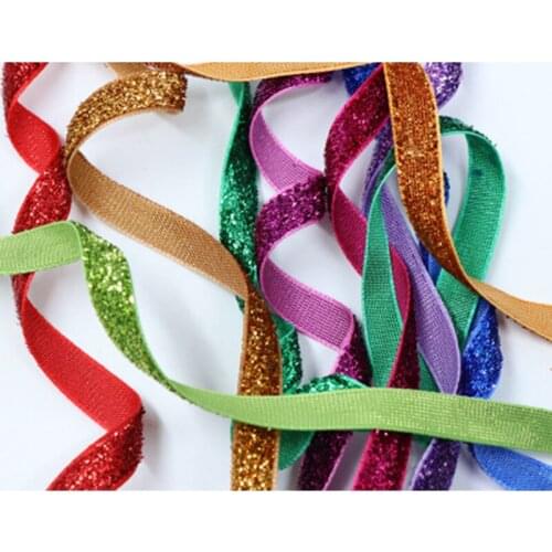 7/8" 22mm 10 yards no elastic metallic glitter velvet ribbon fabric craft DIY headband fabric（12 colors