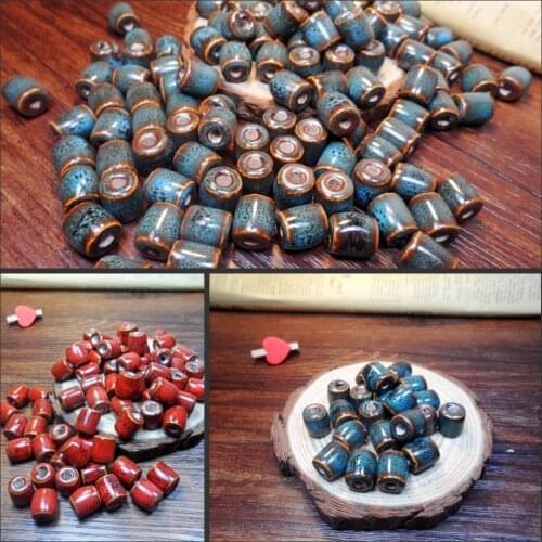 80pcs/lot DIY Fancy Glaze Ceramic Beads Cylindrical Porcelain Beads 10*12mm Chinese Ceramic Ethnic Jewelry Handmade Accessories