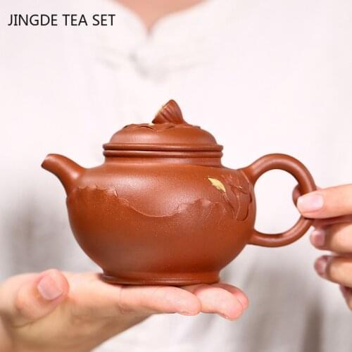 Authentic Yixing Tea Pots Handmade Lotus Purple Clay Teapot Kettle Raw Ore Boutique Teaware Tie Guanyin Tea Ceremony Gift 270ml