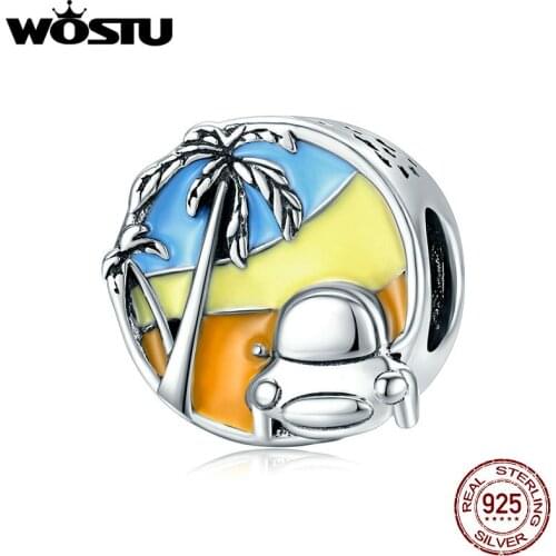 WOSTU Charms 925 Sterling Silver Summer Journey Beads Fit DIY Charm Bracelet Necklace For Women Fine Jewelry Making Gift