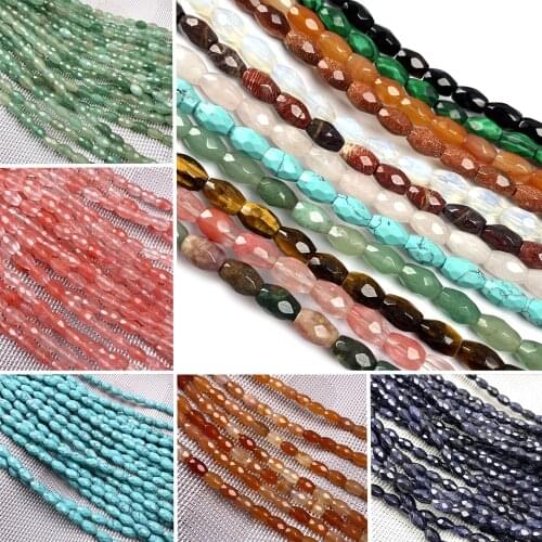 Natural Semi-precious Stone Beads Faceted Rice Shape Agates Crystal Scattered Beads For Jewelry Making DIY Necklace Accessories