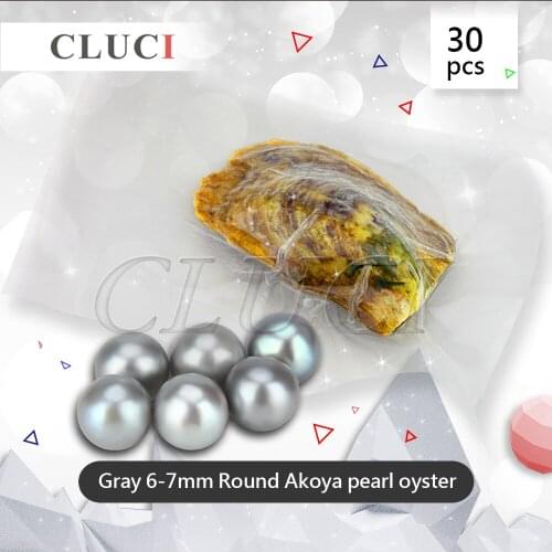 CLUCI 6-7mm round akoya oysters with round pearls, gray colors 30pcs/pack, natural pearls beads for necklaces women WP062SB