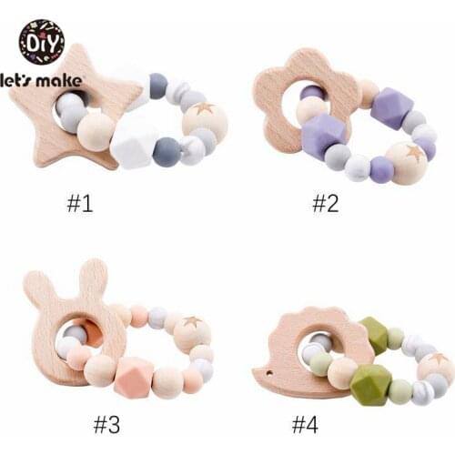 Lets Make 1pc Silicone Flower Bracelet Custom Name Silicone Nursing Teething Pram Toy BPA Free Silicone Beads DIY Baby Teethers
