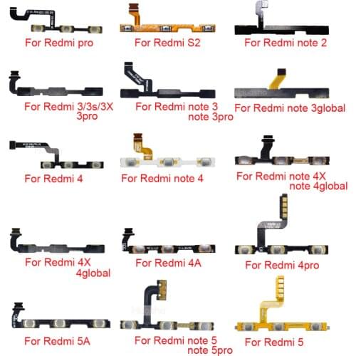 1pcs Power Button Flex Cable For Xiaomi Redmi pro 4pro S2 3X 4X 4A 5A 3 4 5 pro Volume On/Off Button Ket Flex For note 2 3 4 5