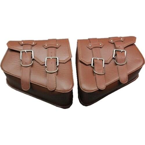 GZRIVERRUN 2X Brown PU Leather Motorcycle Luggage Side Bag Saddlebag For Harley Davidson Sportster XL 883 XL 1200