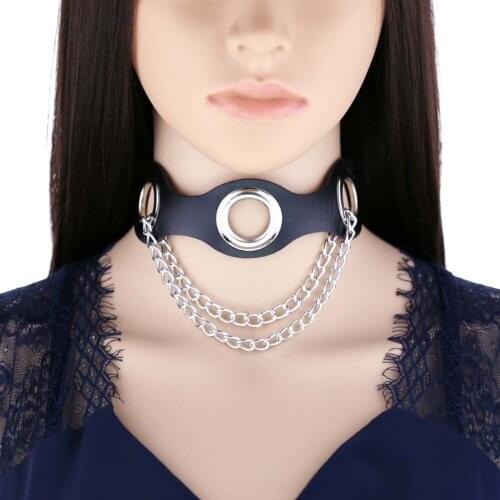 Personality leather hollow chain O - circle collar with chain accessories fashion women rock collarbone chain