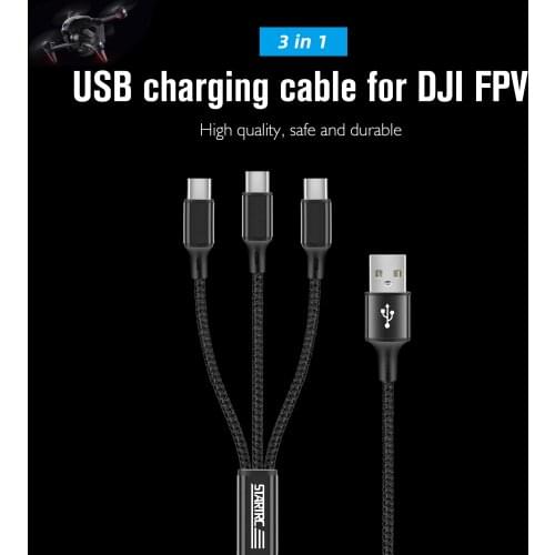 Drone Charging Cable USB to Type-C Cable 1.2M Nylon for DJI FPV Motion Remote Control Goggles V2 Battery Charger Accessories