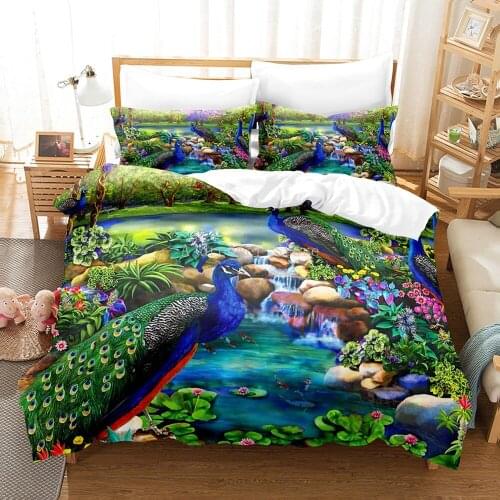 Home Textile Luxury 3D Peacock Print Bedding Sets 2/3Pcs Comfortable Duvet Cover Pillowcase Queen and King EU/US/AU Size
