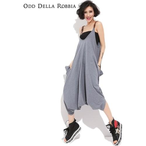 OddDellaRobbia Summer New Personality Hip-Hop Streetwear Loose Suspender Strap Low-Grade Wide-Leg Solid Color Jumpsuit Women1562