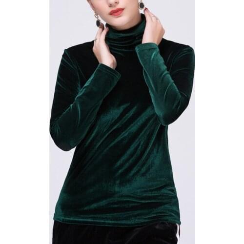 Plus size 3XL Fashion Long Sleeve Turtleneck Velvet Tops Women Shirts Solid Color Winter Velvet T-Shirt Women Basic tops