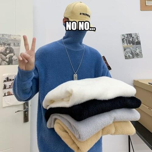 Mens Solid Color Autumn and winter 2020 high collar rabbit hair loose fashion mens sweater camel a312-my75 P60